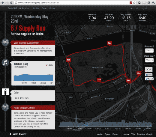 A screenshot of Zombie, Run! game for jogging