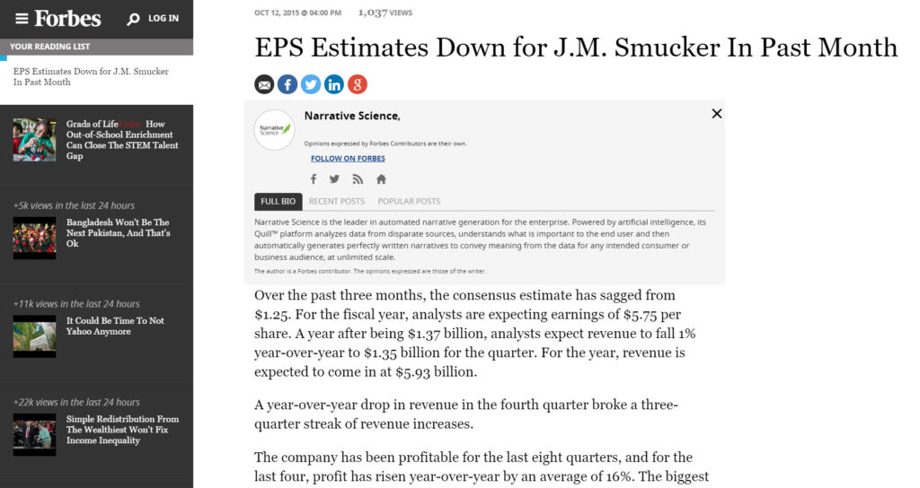 Narrative Science gets a byline in Forbes.