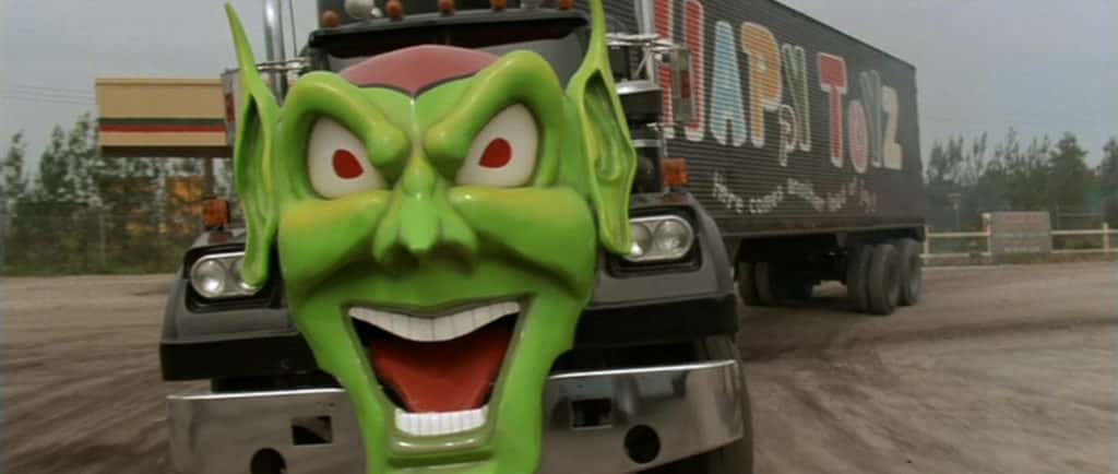 A murderous big rig sporting a giant goblin face on its grill leads the charge against humanity.