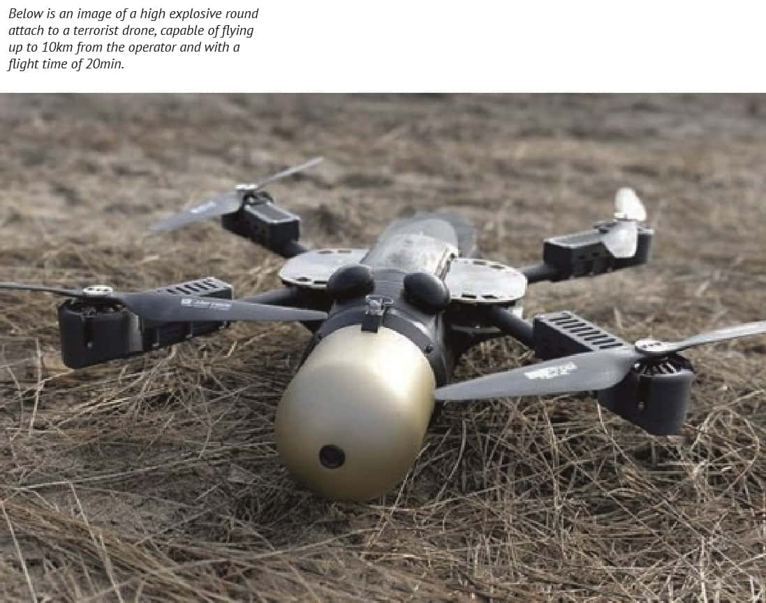 High Explosive round attached to a terrorist drone