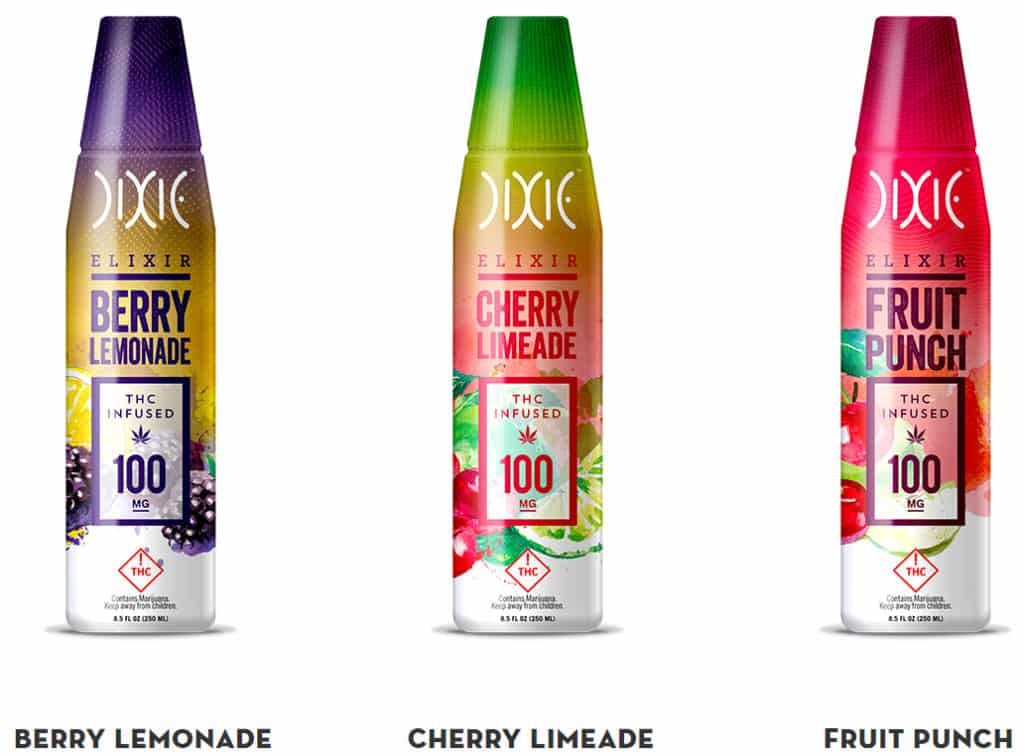 cannabis drinks: Some of the flavors in the flagship line of cannabis drinks from Dixie Elixirs.
