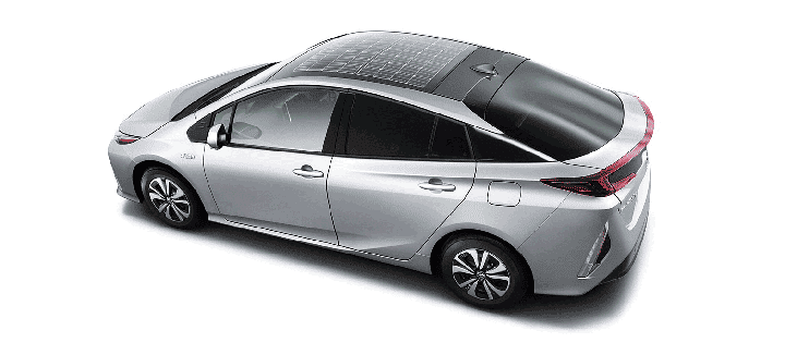 electric cars with solar panels: A plug-in Toyota Prius with solar panels.