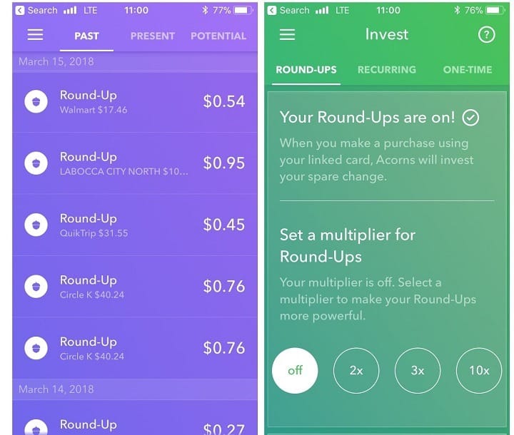 Acorns round-ups and boosts