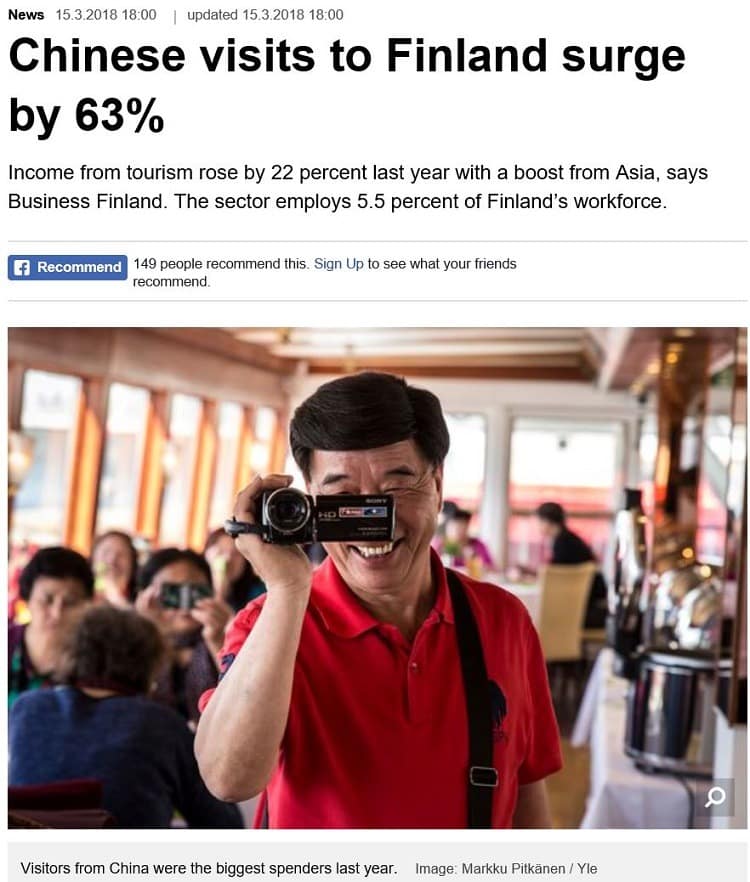 Finnish news program comments on Chinese tourism growth