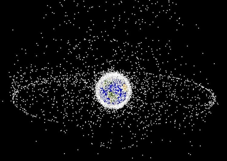 Space objects around the Earth.