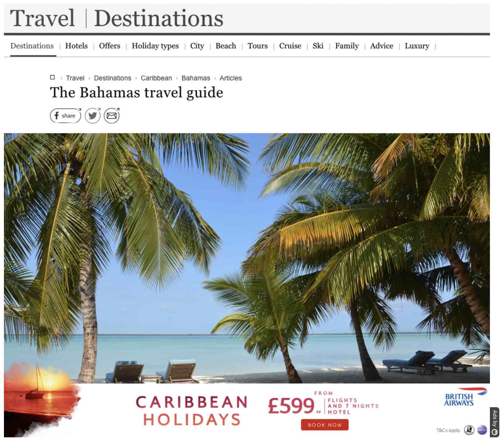 seedtag's in-image advertisement for British Airways' Caribbean holidays
