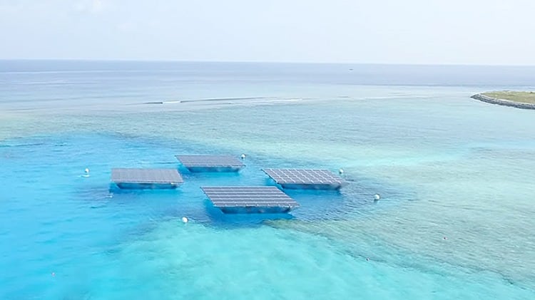 Swimsol floating solar panels are built for shallow, offshore installations.
