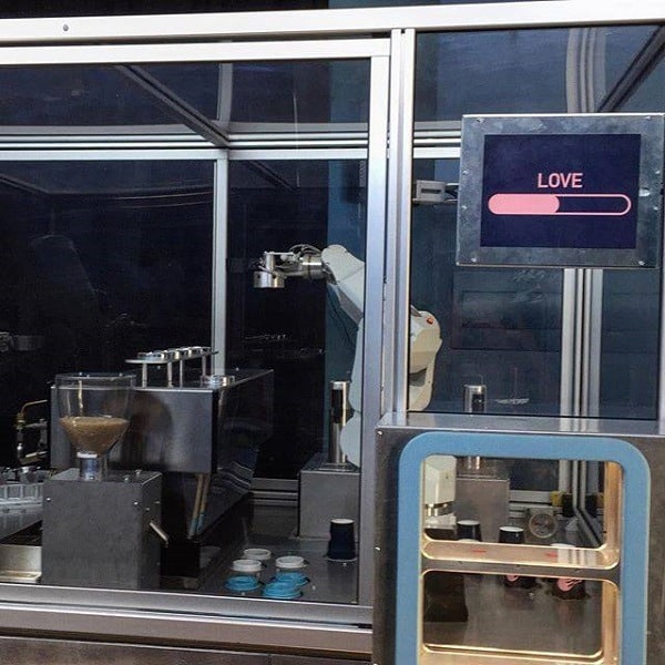MontyCafe's robot barista Rocky showing off his brewing skills 
