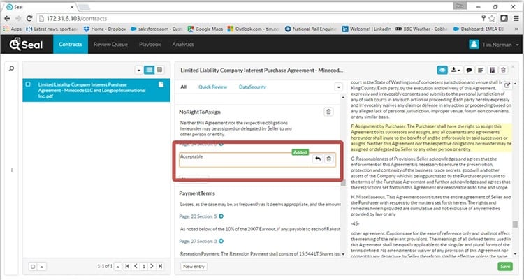 Seal Software automates much of the legal contract process, making the "final review" of something like a lease agreement simpler and faster.