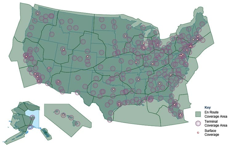 Map of ADS-B coverage over the United States.