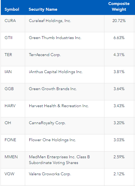 Top ten holdings in the CSE Composite Index