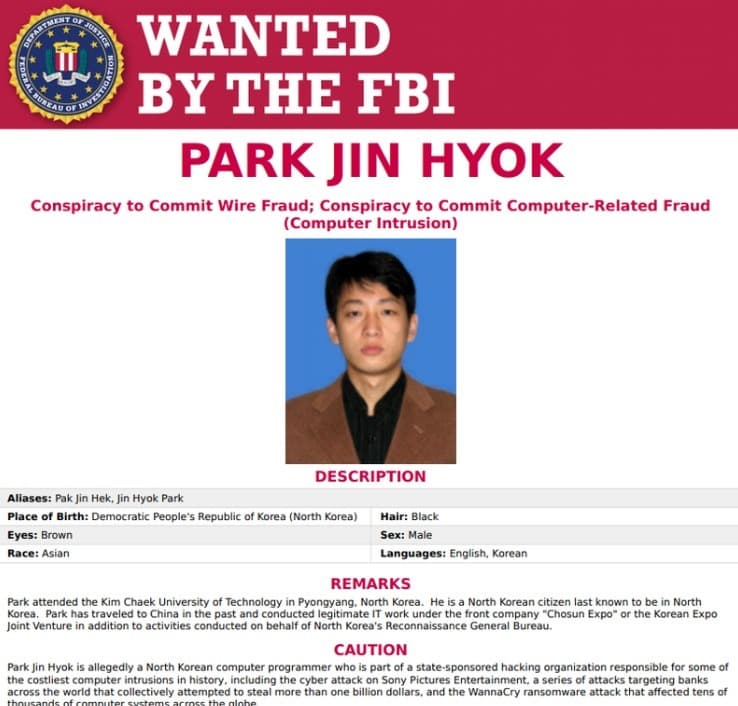 Park Jin Hyok - Wanted for hacking things