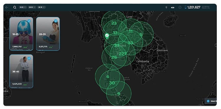 Heatmap shows targeted audience for promotional campaign using Near's global database of human behavior.