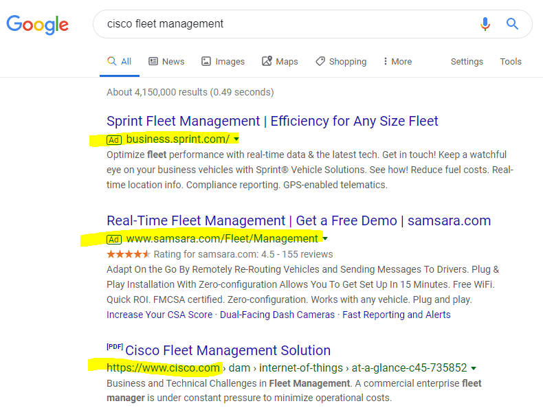 A search for Cisco fleet management