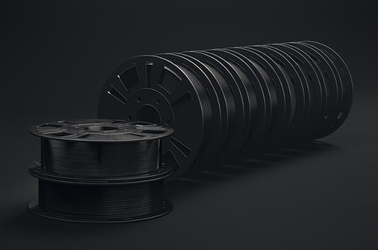 The Fiber™ materials library is categorized by family—or thermoplastic material. Our current library features three material families: Nylon (PA6), PEEK, and PEKK. Within each family are a breadth of fiber-reinforced filaments and μAFP tapes.