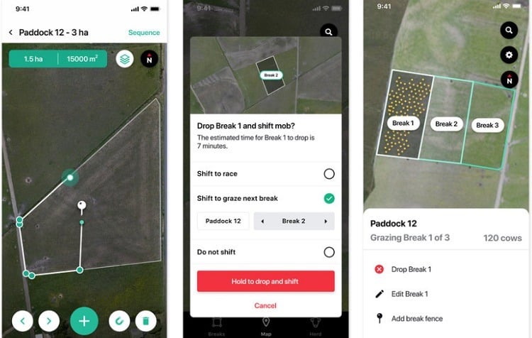 Screenshots of the Halter app 