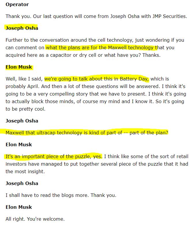 A Tesla call transcript