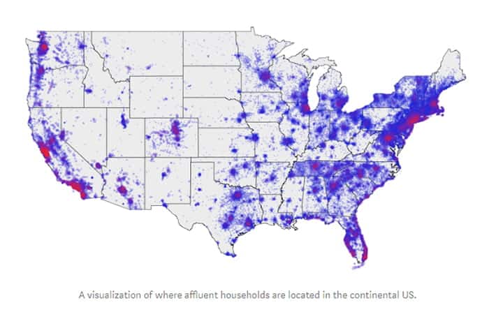 Heat map shows where richest Americans live.