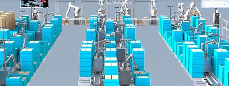 Image of robotic warehouse workers.