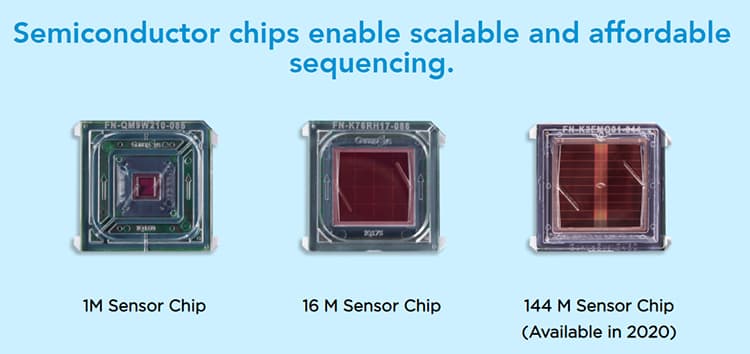 Semiconductor chips for sequencing DNA.
