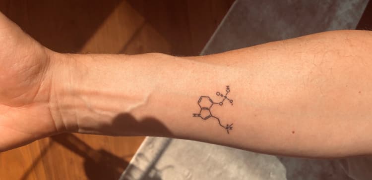 A tattoo of molecular structure of psilocybin.
