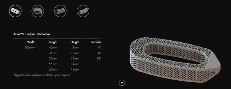 Osseus Fusion Systems 3D printed spinal implants.