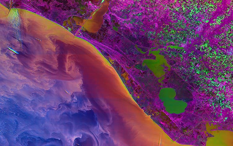Satellite image of a coastline.
