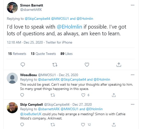 Screenshot of an ARK's analyst tweet