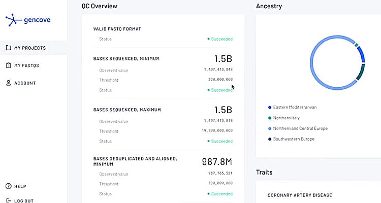 Screenshot of genomics data provided by Gencove.