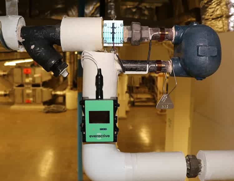 An Everactive sensor installed on a pipe