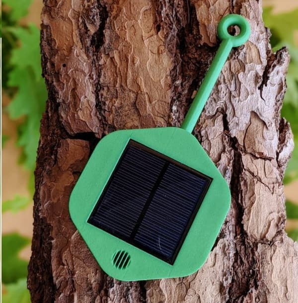  A Dryad Silvanet fire detection sensor put up on a tree trunk - Credit: Dryad Networks 