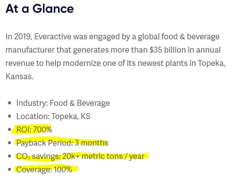 An Everactive success story which shows a 700% ROI with a 3-month payback period