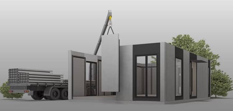 3D printing a house using 3D printed panels for modular construction. - Credit: Mighty Buildings