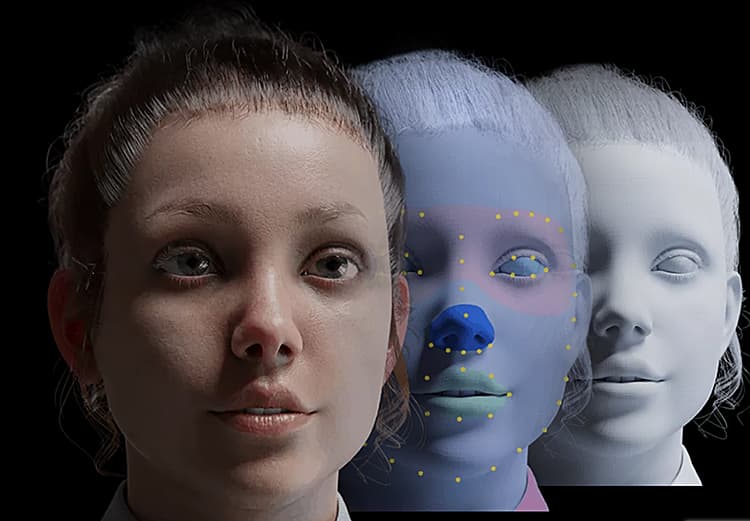 A computer-generated human face.