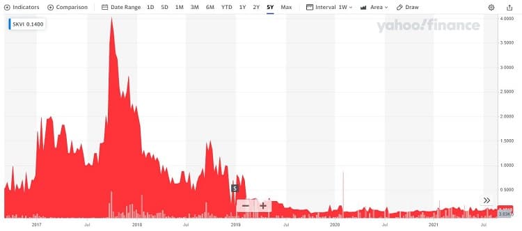 A stock price chart for Skinvisible