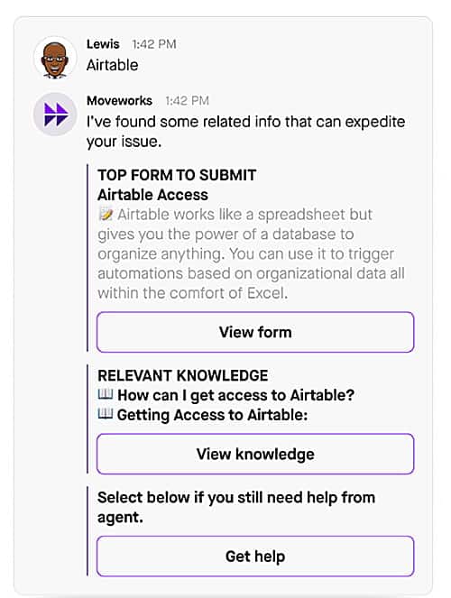 Screen shot of chatbot exchange.