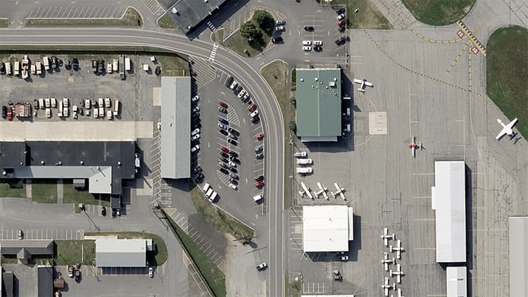 Aerial imagery of an airport.