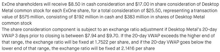 acquisition announcement of XONE by DM Credit: Desktop Metal