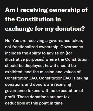 ConstitutionalDAO does not provide fractional ownership