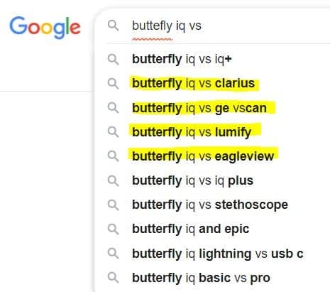 Butterfly's competition as seen by examining what consumers are looking for based on Google searches.
