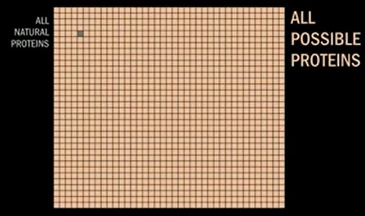 Image showing pixels in a square with the grey pixel representing known proteins, while all other beige pixels representing opportunities for incredible breakthroughs.